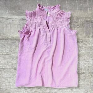 Miss Sparkling Ruffle Sleeveless Top NEW Womens S Smocked Button Yoke Relaxed